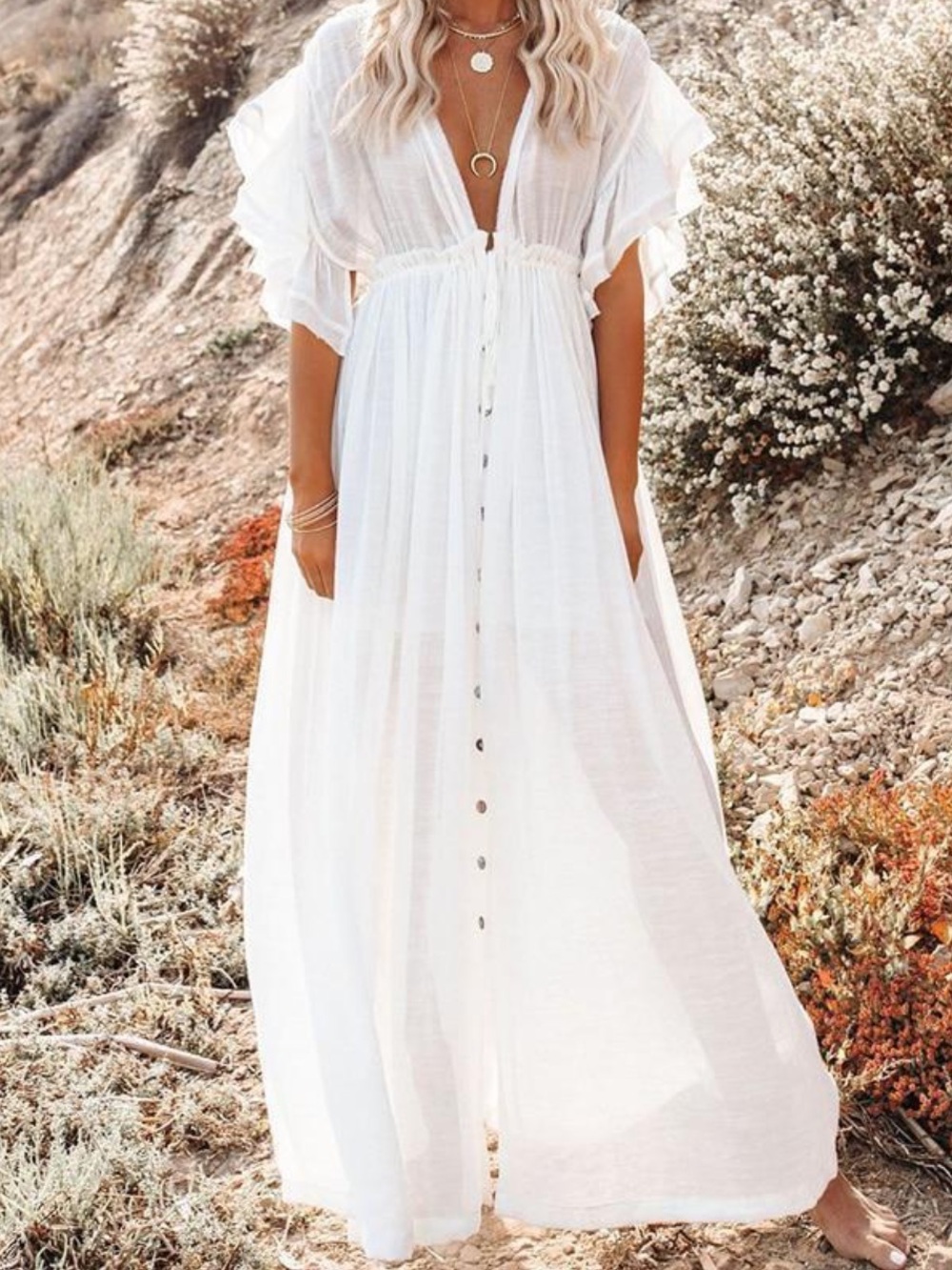 Flawless Boho White Gauze Maxi Summer Dress
